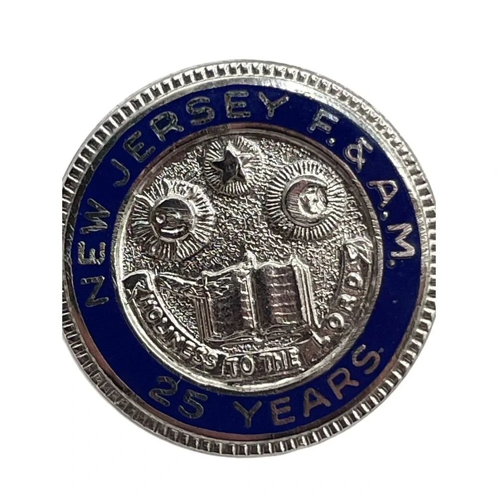 Freemason Masonic 25 Year F & AM New Jersey Sterling Silver 925 Member Lapel Pin